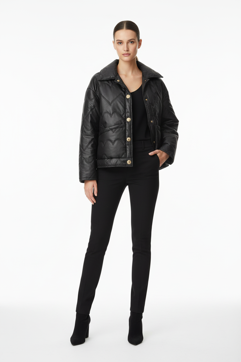 Model draagt L&A Diffusion jas - minimalistisch elegant