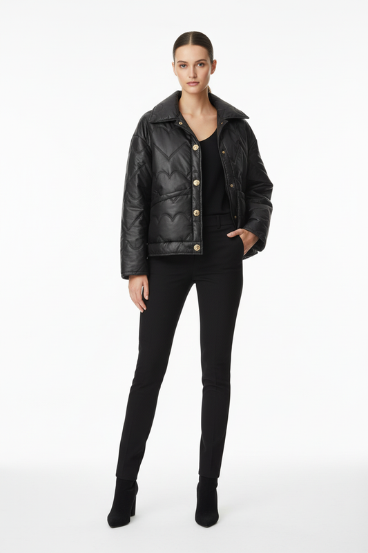 Model draagt L&A Diffusion jas - minimalistisch elegant