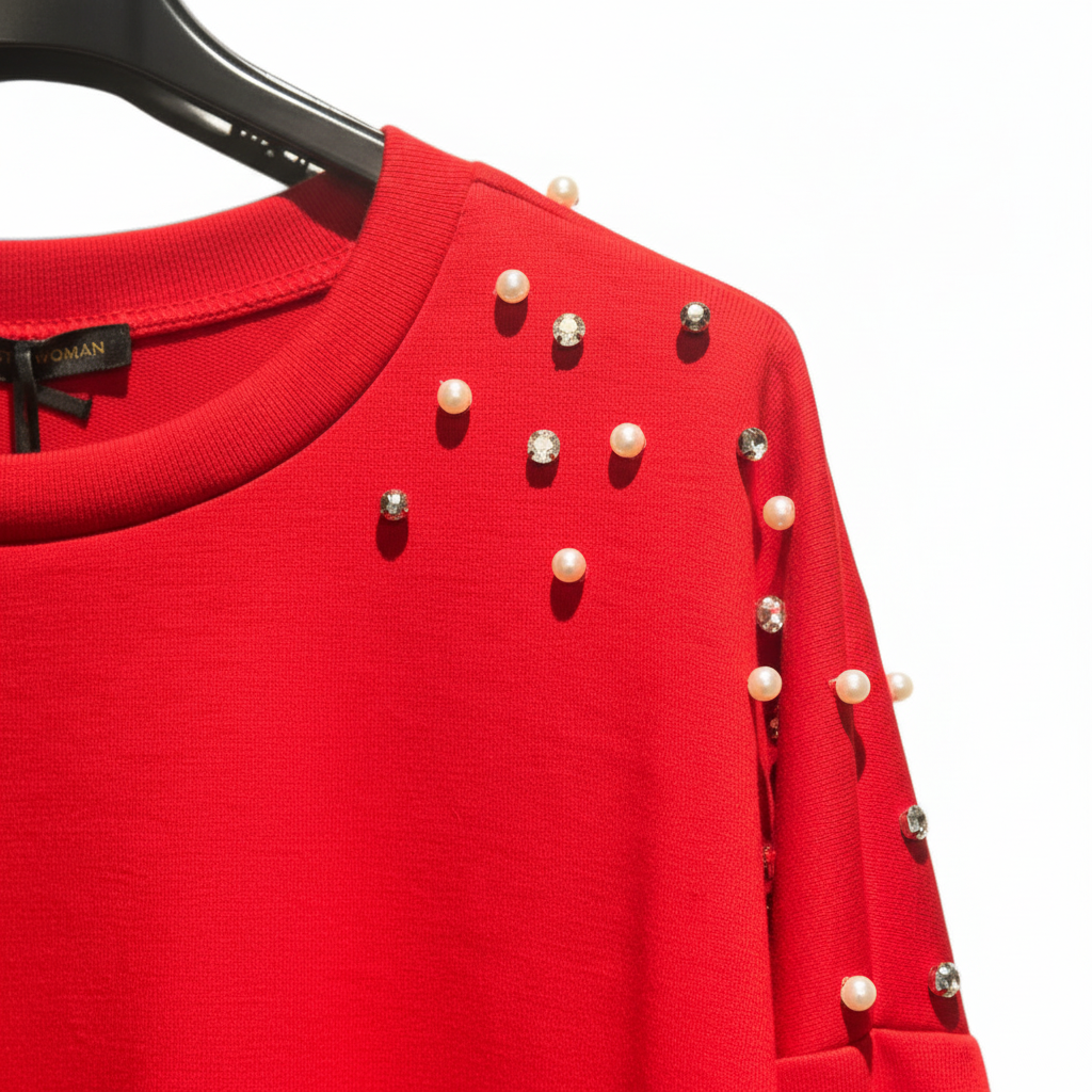 Just Woman trui - close-up detail glinsterende steentjes