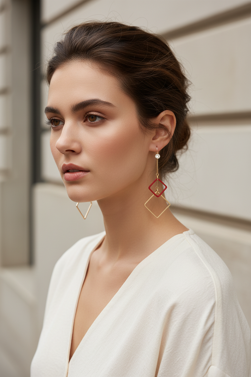 Lifestyle foto vierkante oorbellen