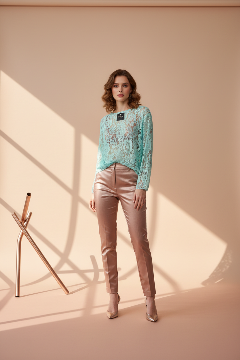 Model in kanten top Times - editorial stijl