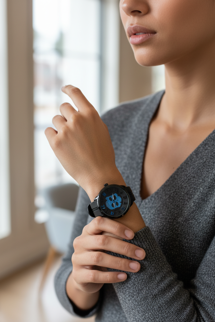 VIVE Skull Horloge - Blauw met Kristallen Skull