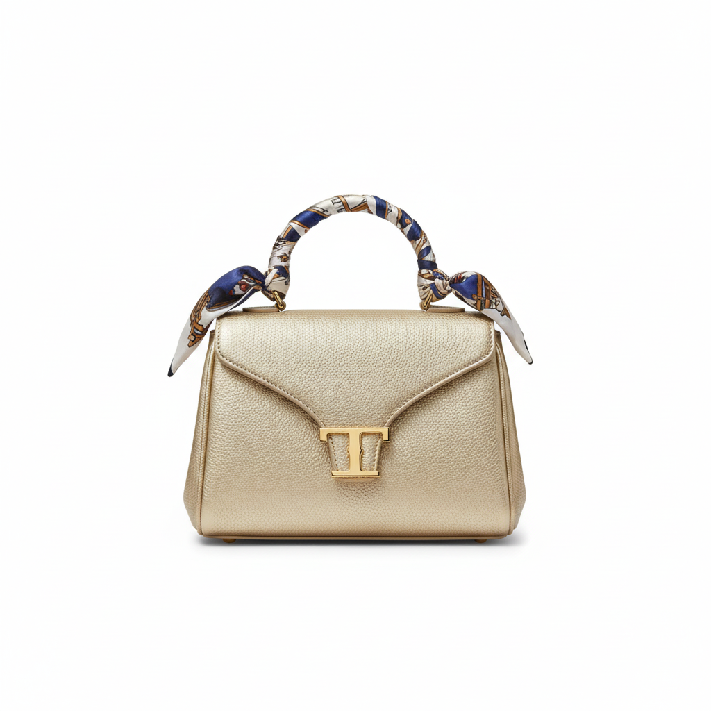 goudkleurige tas met sjaal - professionele productfoto