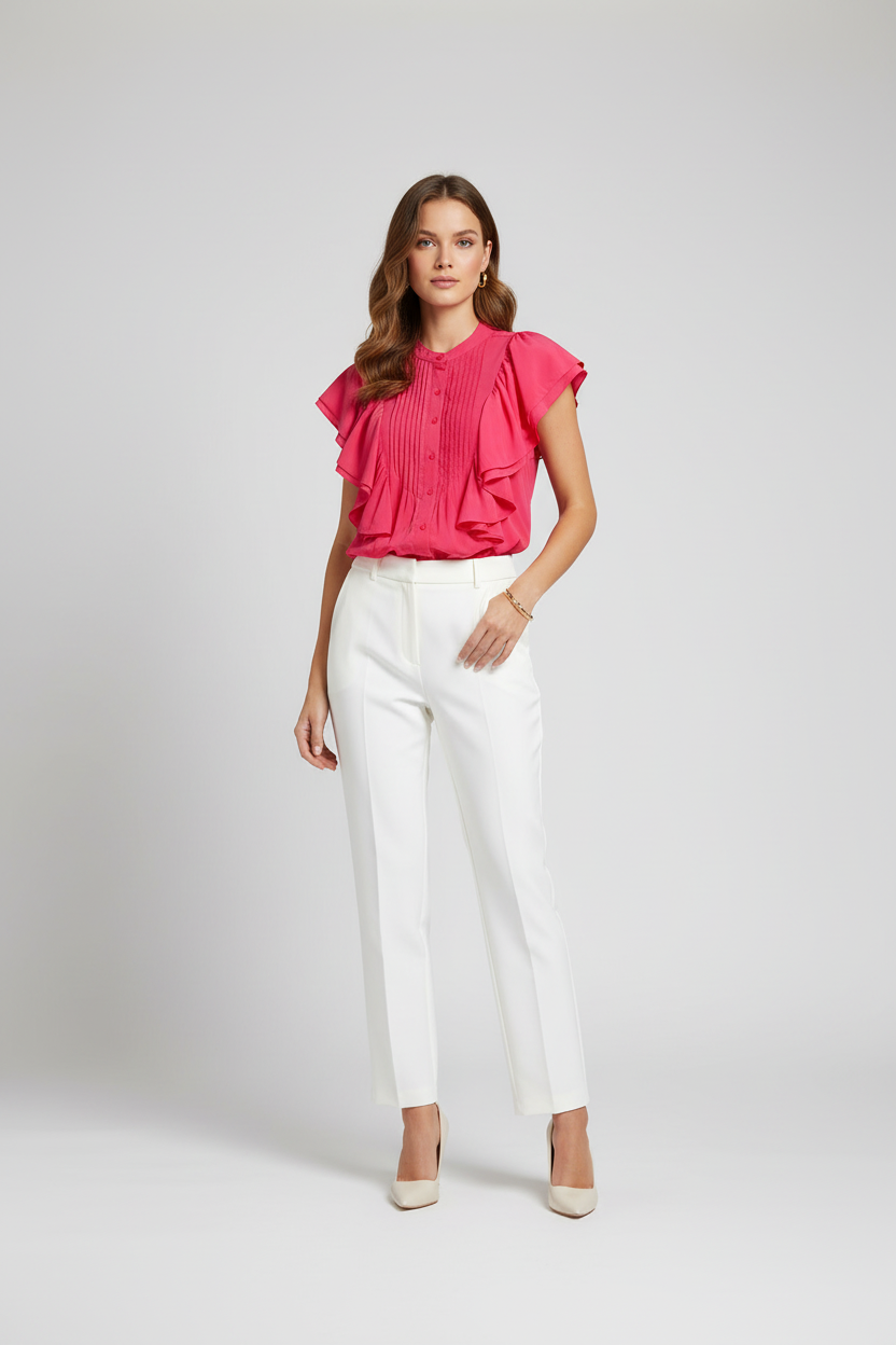 Model draagt C&S the Label bloesje - elegante look