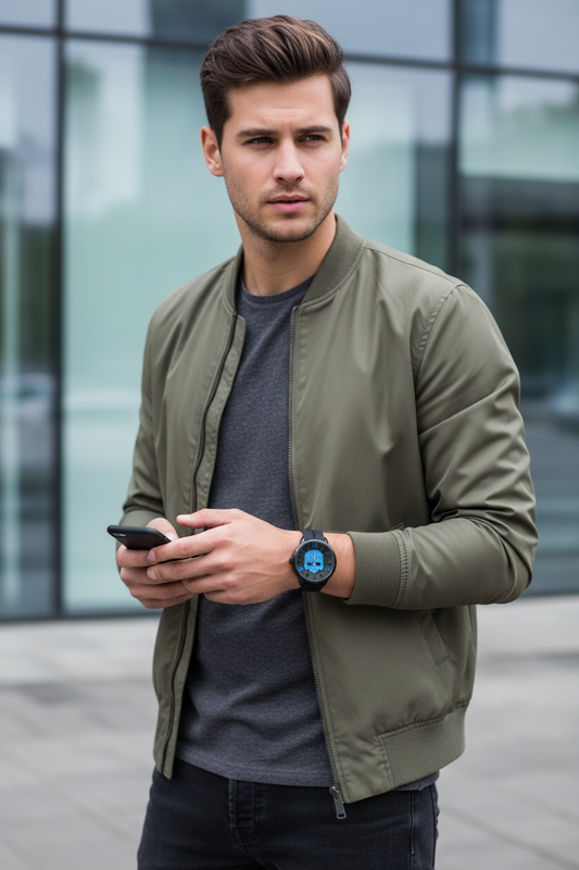 VIVE Skull Horloge - Blauw met Kristallen Skull