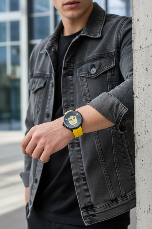 VIVE Skull Horloge - Geel met Kristallen Skull