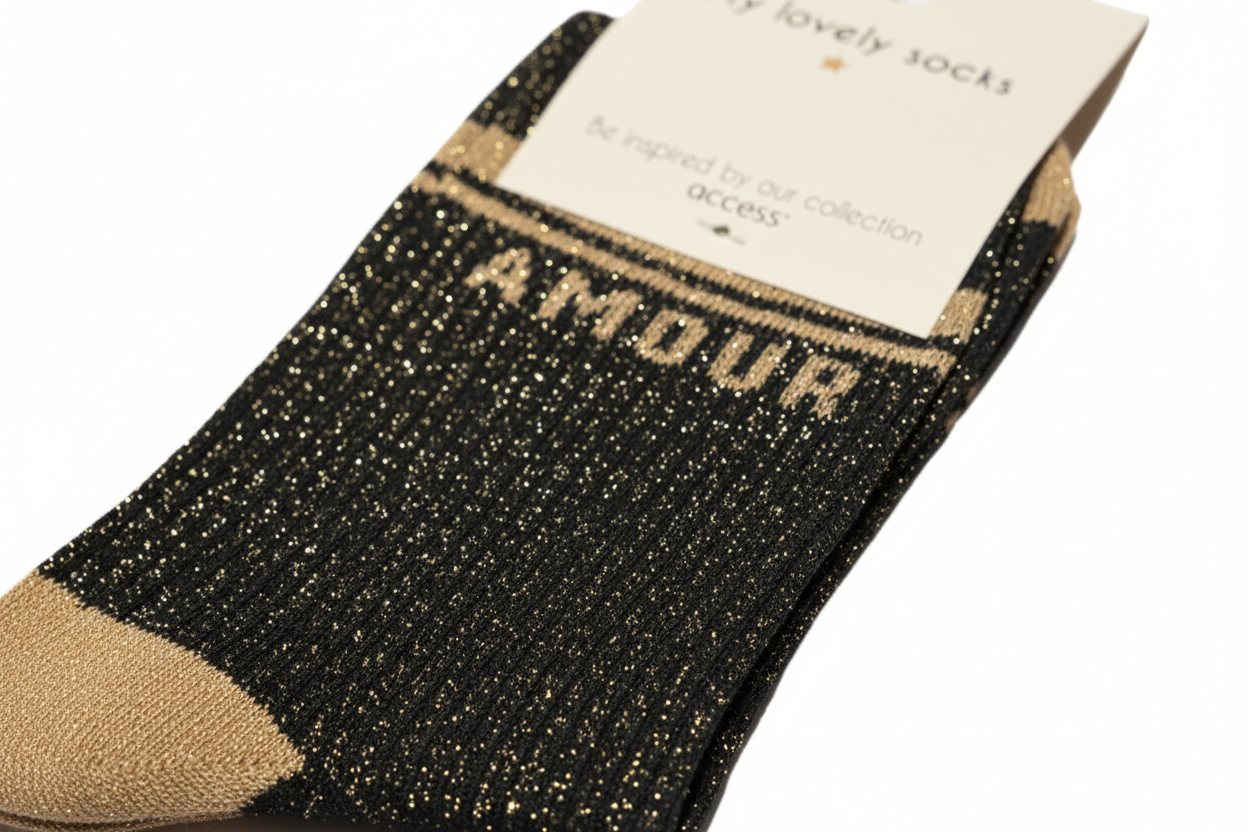 Close-up detail Amour glitter sokken design
