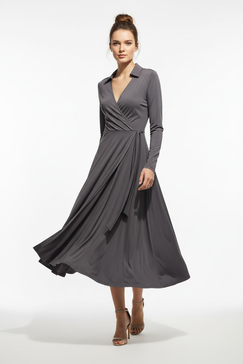 Model draagt &co woman lessy jurk - minimalistisch elegant