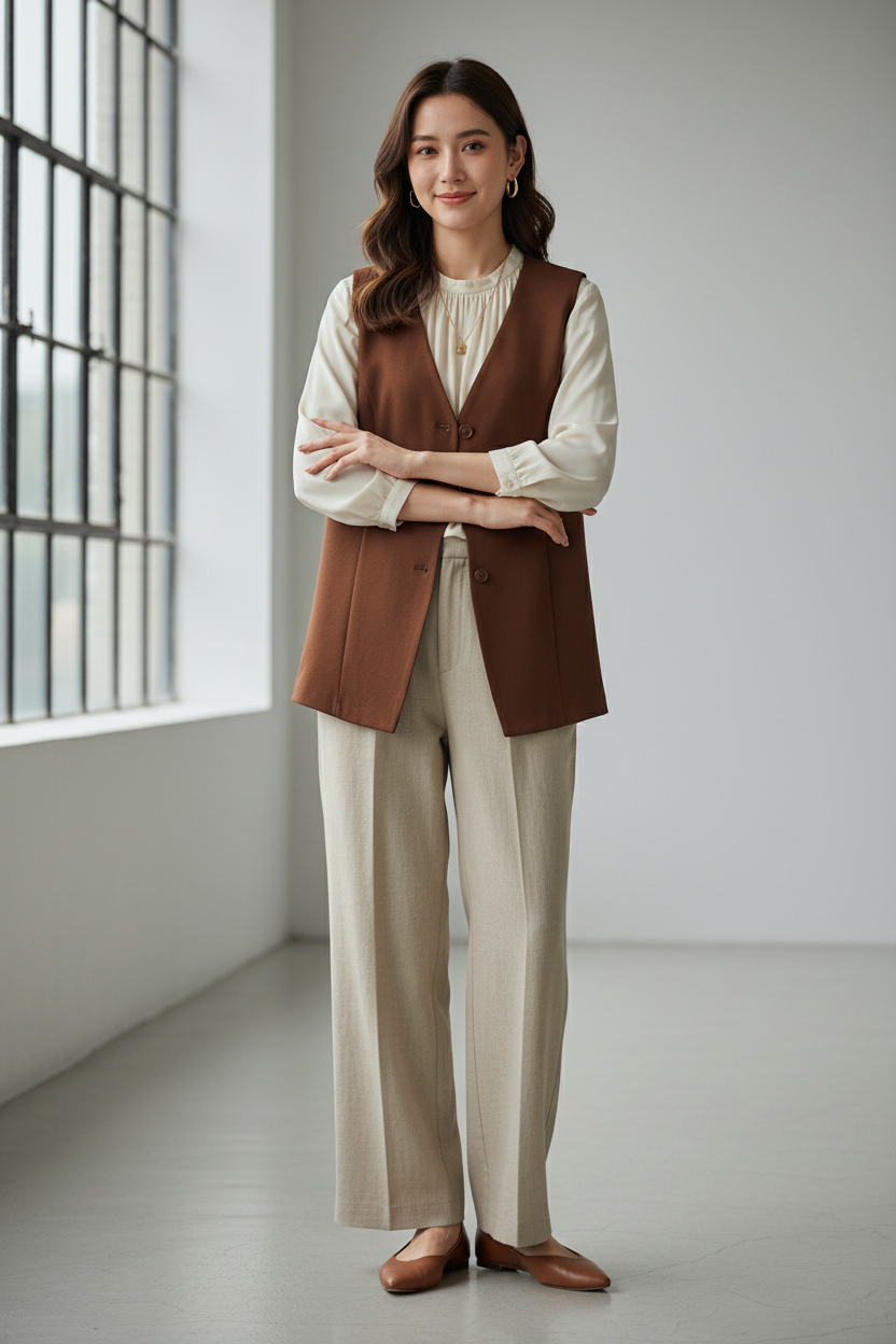 Model draagt Just Woman vestje/top - elegant gestyled