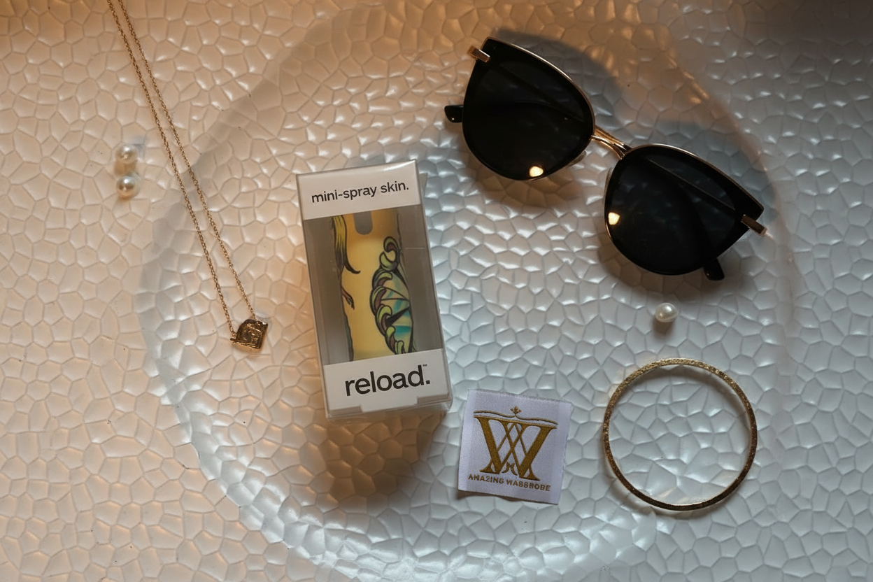 Lifestyle shot Reload mini spray met fashion accessoires