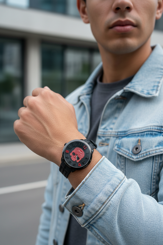 VIVE Skull Horloge - Zwart met Rode Skull