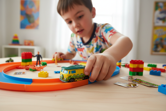 Kind speelt met Hot Wheels auto - lifestyle foto