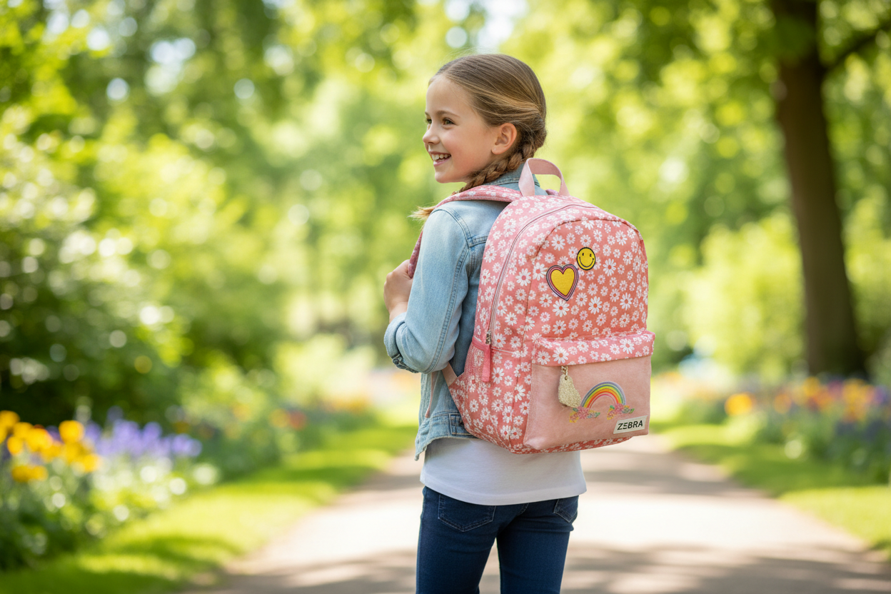 Meisje draagt Zebra Trends 13,3 inch rugzak met laptop