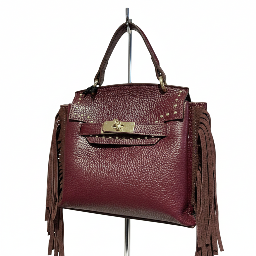 zwart lederen minibag Miss-terre met franjes - professionele productfoto