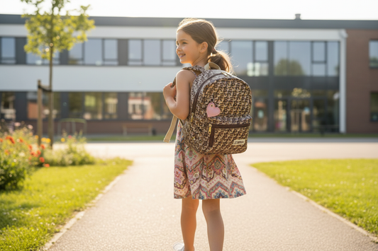 Meisje draagt Zebra girls rugzak goud