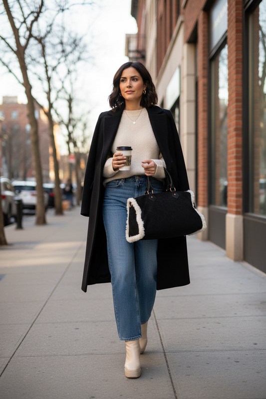 Handtas met teddy afwerking lifestyle shot