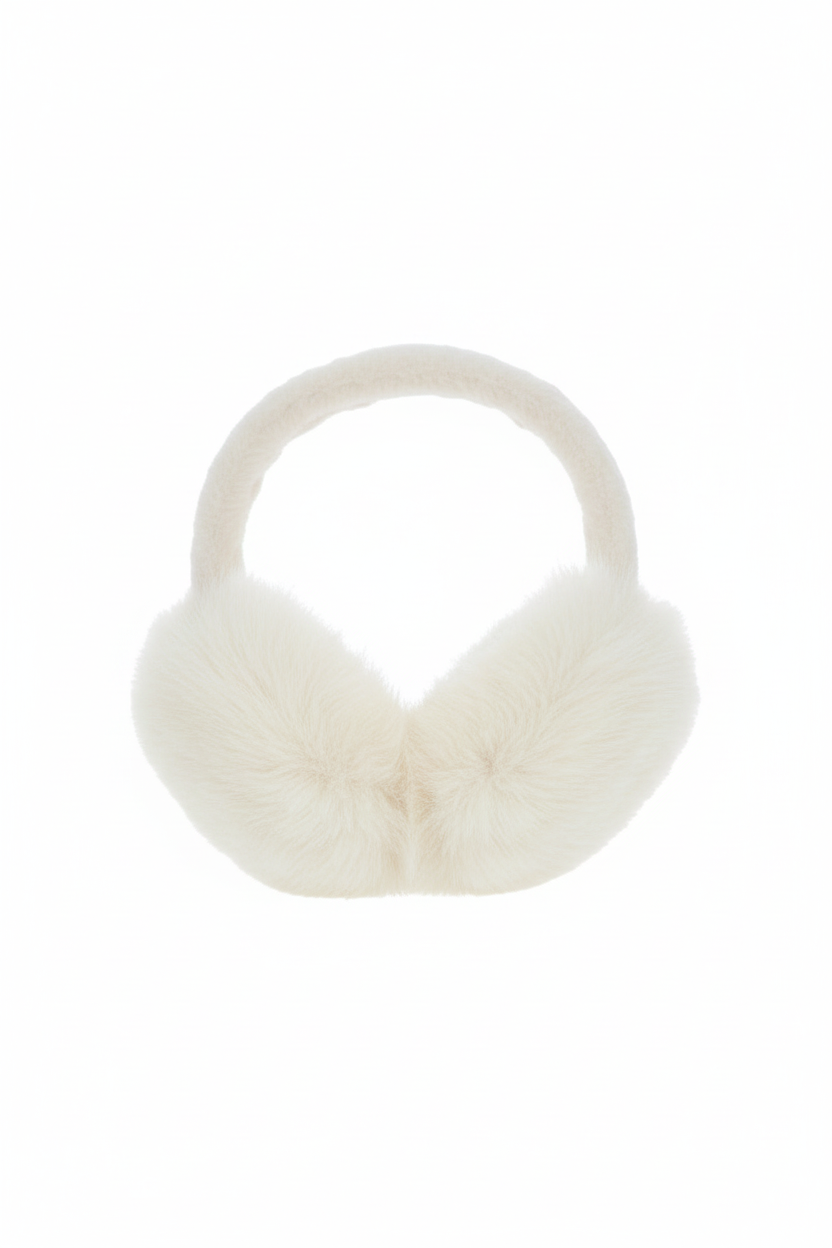 Witte fluffy oorwarmers - professionele productfoto