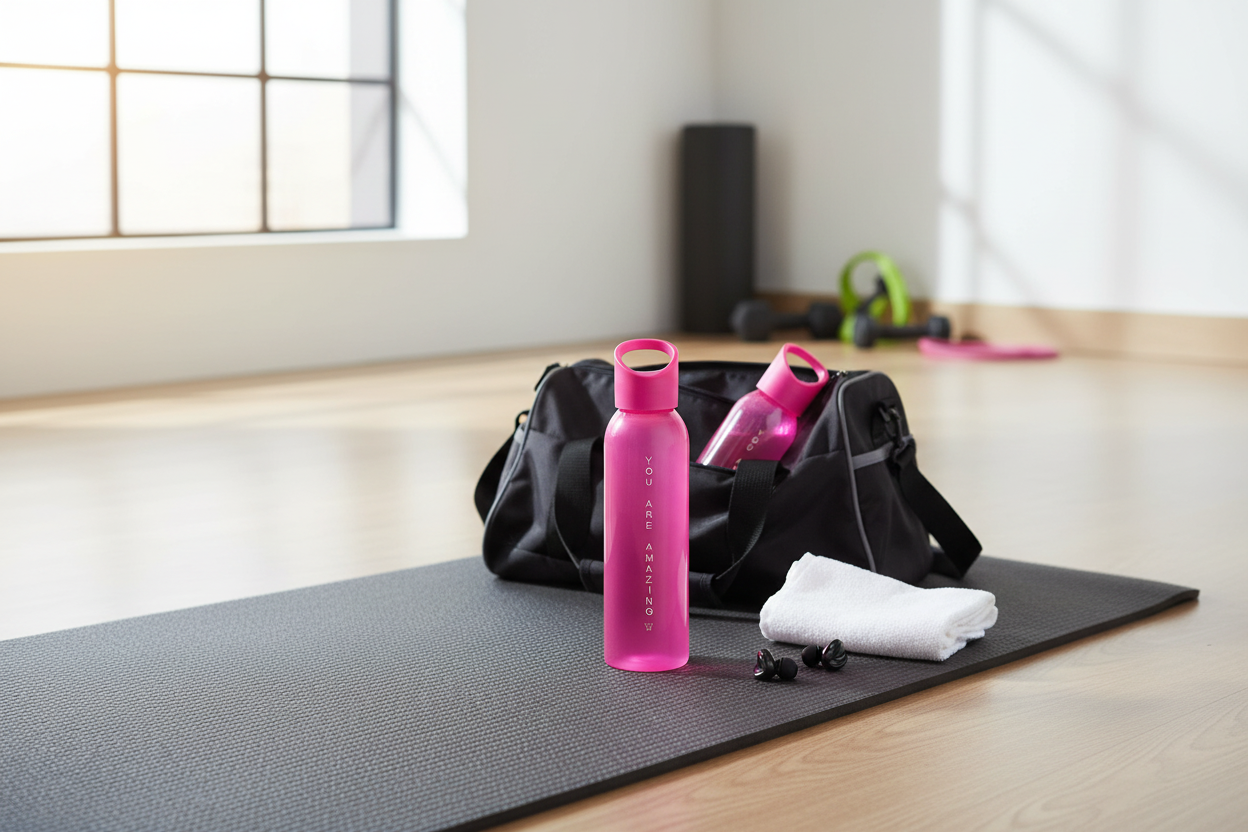 AW waterfles roze in sporttas lifestyle