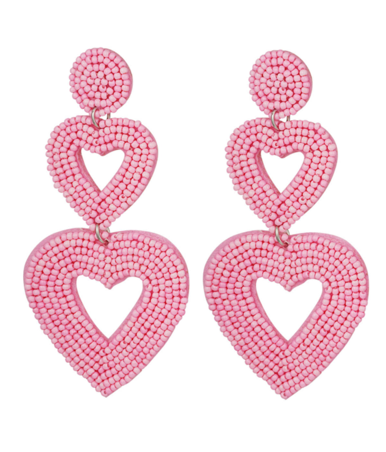 Dubbele hart oorbellen roze Glas
