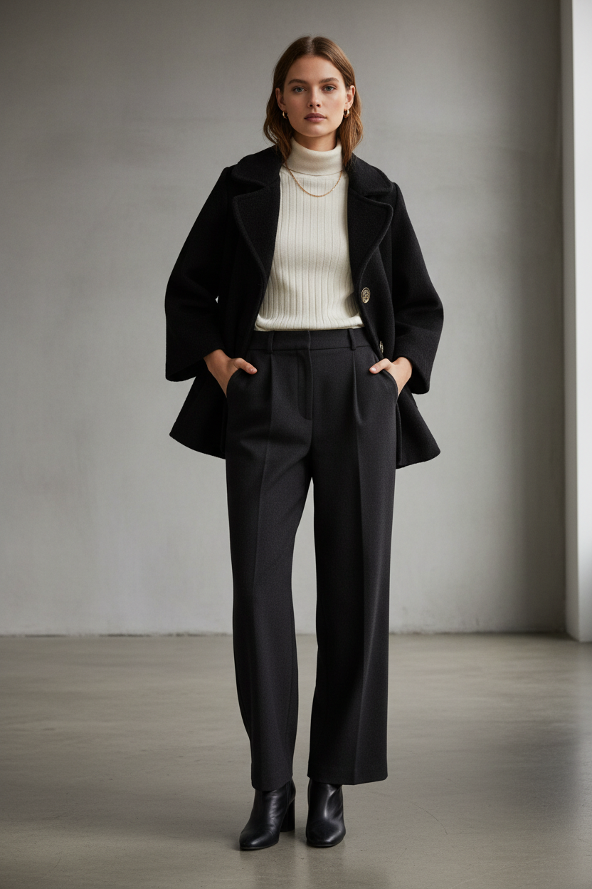 Model draagt Just Woman winterjas - stijlvolle outfit