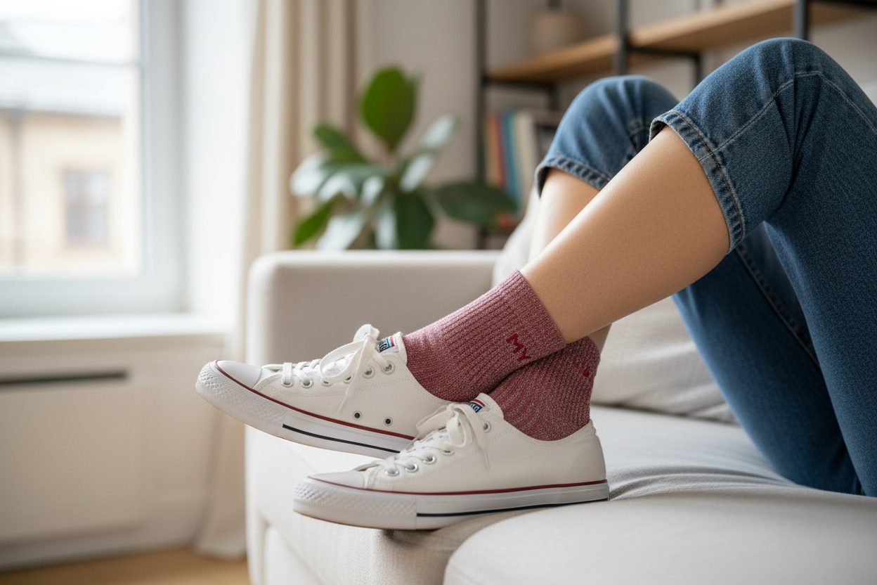 Lifestyle foto vrouw draagt Access My Lovely Socks My Love korte sneakersokken