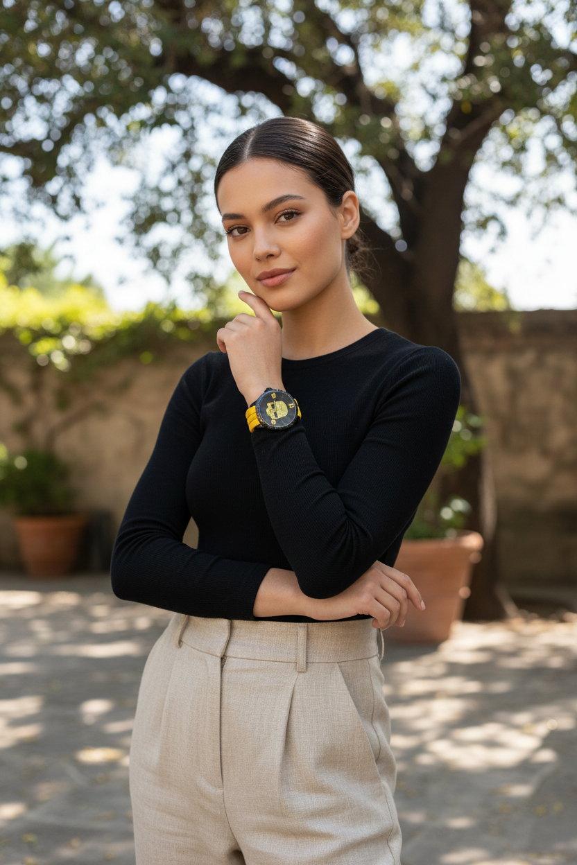 VIVE Skull Horloge - Geel met Kristallen Skull