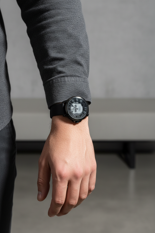 VIVE Skull Horloge - Zwart met Kristallen