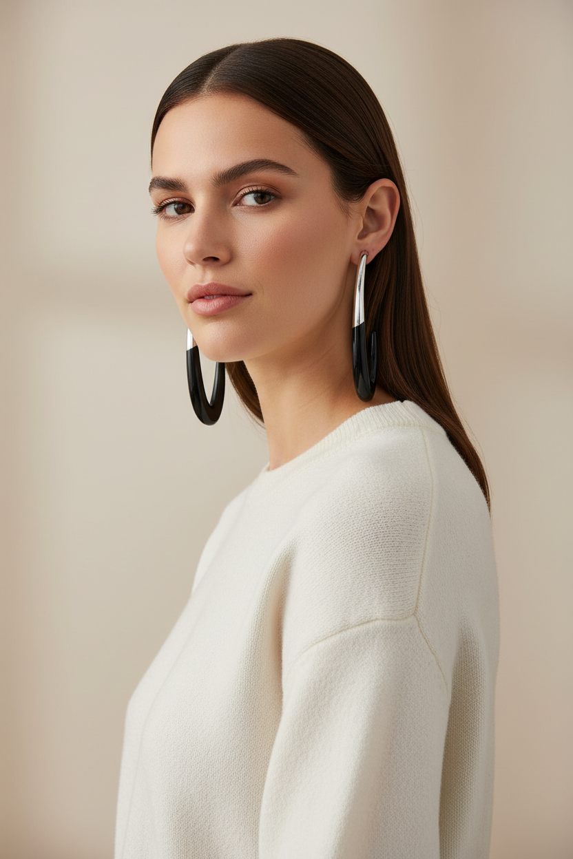 Lifestyle foto gewaagde lange oorbellen