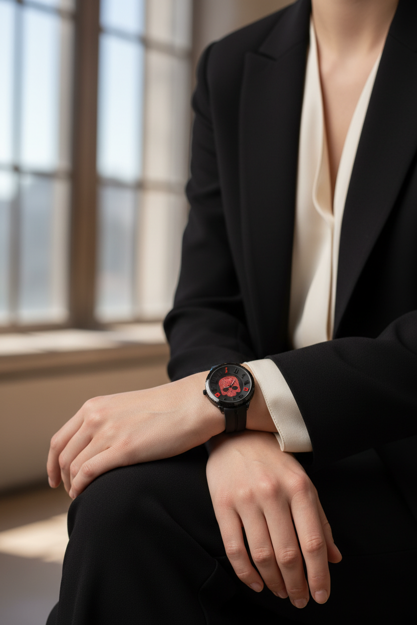 VIVE Skull Horloge - Zwart met Rode Skull