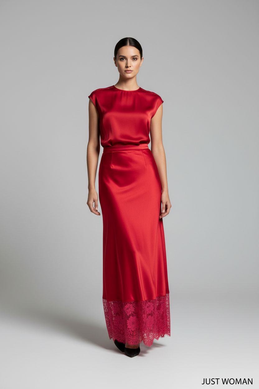 Model draagt Just Woman lange rok - elegante look