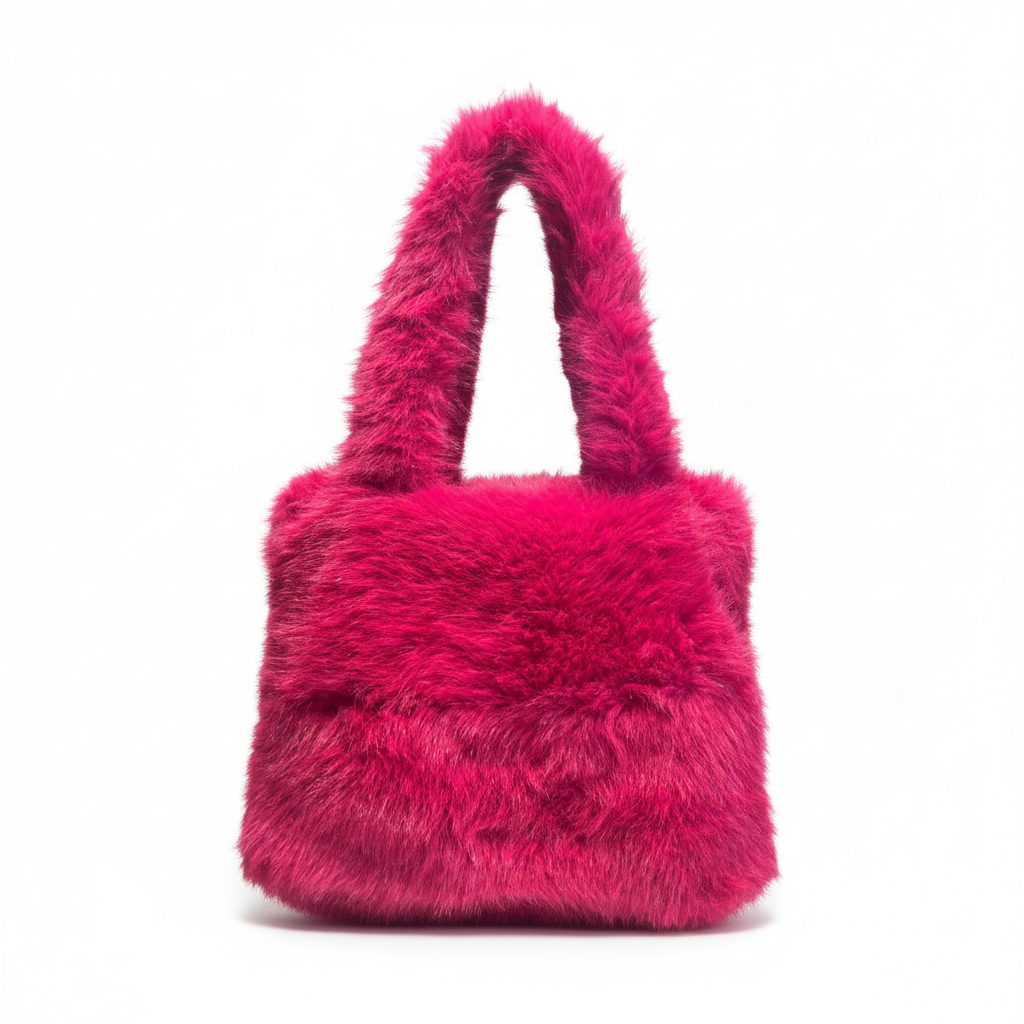 roze furry handtas - professionele productfoto