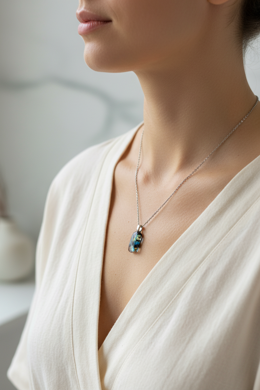 Lucy glass pendant necklace - close-up detail van glazen hanger