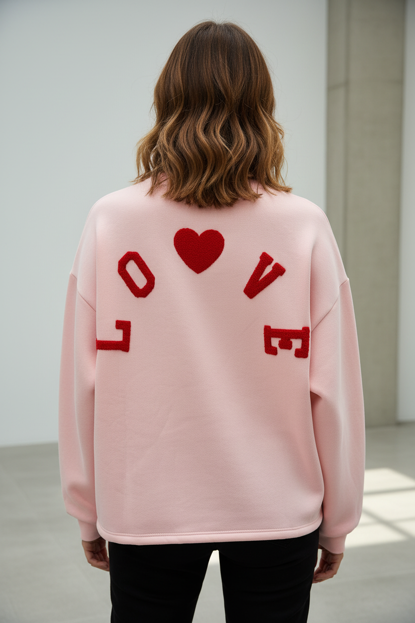LO❤️VE Oversized Sweatshirt - Roze sweatshirt met geborduurd logo op rug, model van achteren