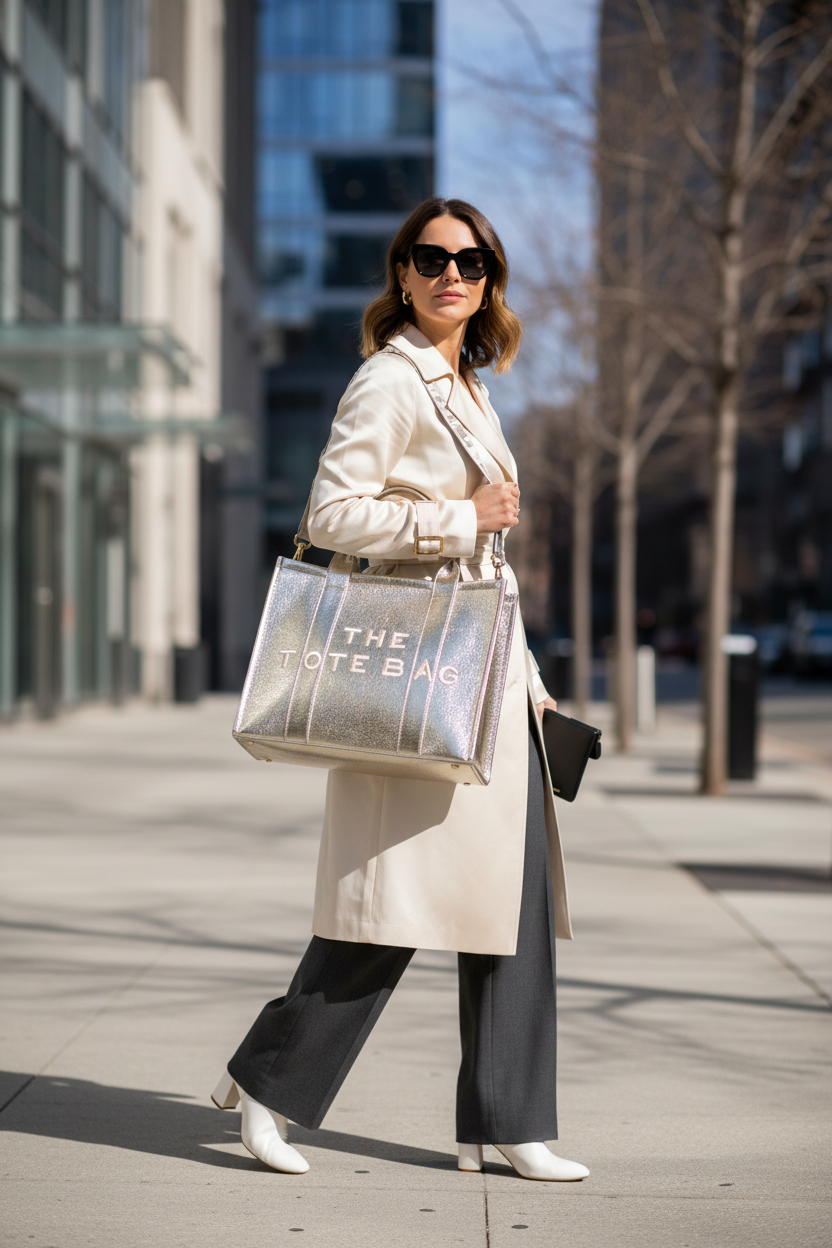 The Tote Bag Metallic Gold Large lifestyle shot - luxe gouden tas