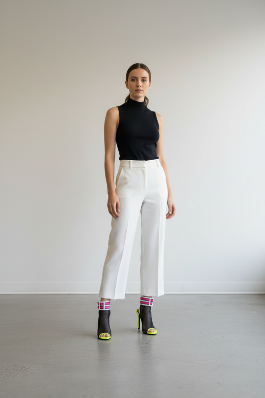 Model draagt fluo hakken Sergio Totzi