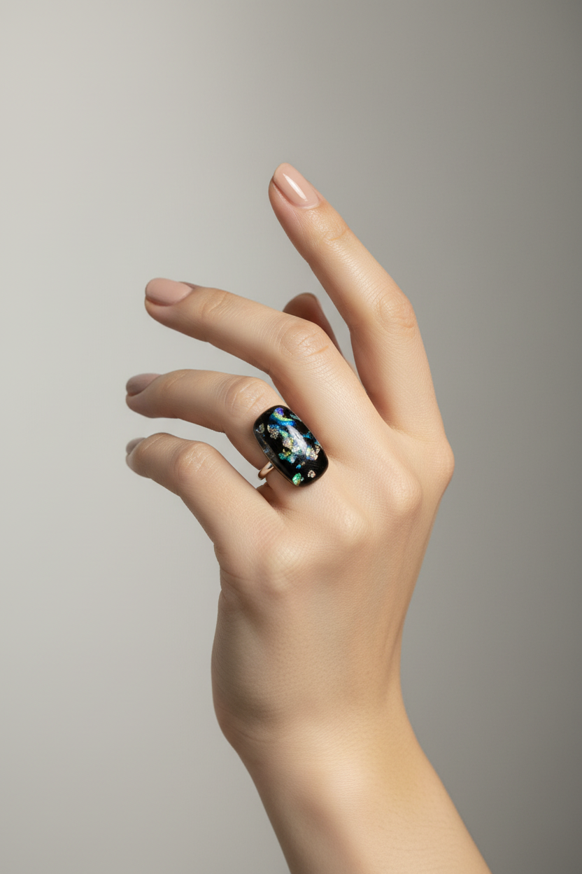 Model draagt Mona glazen ring