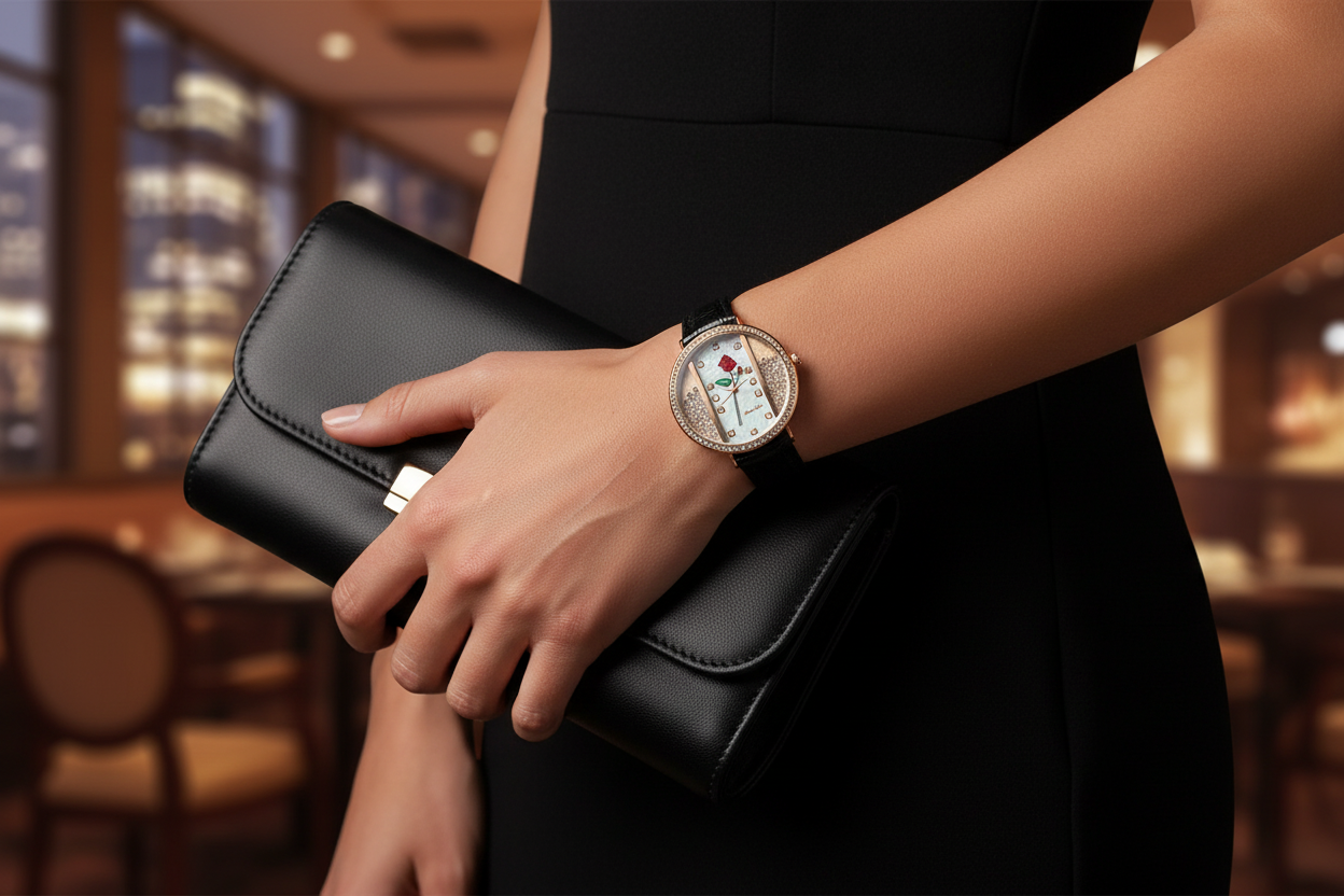 Productfoto horloge met handtas