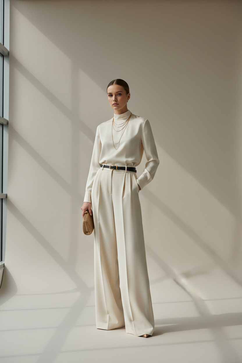 Wijde geklede broek Just Woman - modelshoot