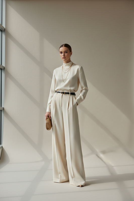 Wijde geklede broek Just Woman - modelshoot